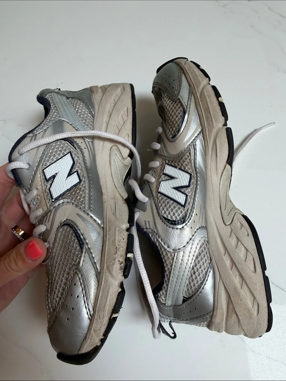 New Balance Kids Silver and Navy Athletic Sneakers